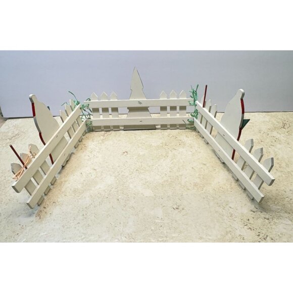 Vintage Santa and Christmas Tree White Picket Wooden Fence Holiday Decor - Picture 2 of 7